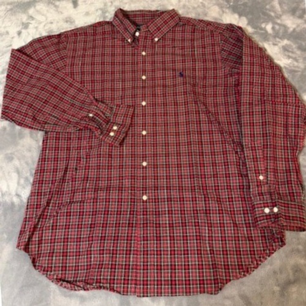 Ralph Lauren Men's XL Classic Fit Red Green Plaid Button Down Shirt 17 34/35